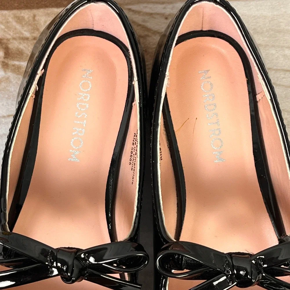 Nordstrom Noelodie Black Patent Mary Jane Bow Flats Kids Shoes Dress‎ Bows 10